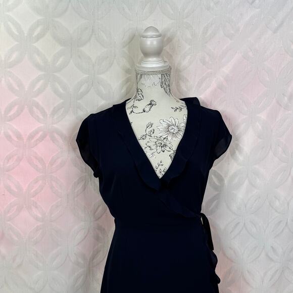 Aritzia Sunday Best Ruffle Wrap Chiffon Navy Mini Dress Size 2 - Picture 12 of 12